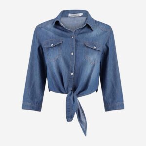 Denim Jean Top Jacket Sleeve Crop Women